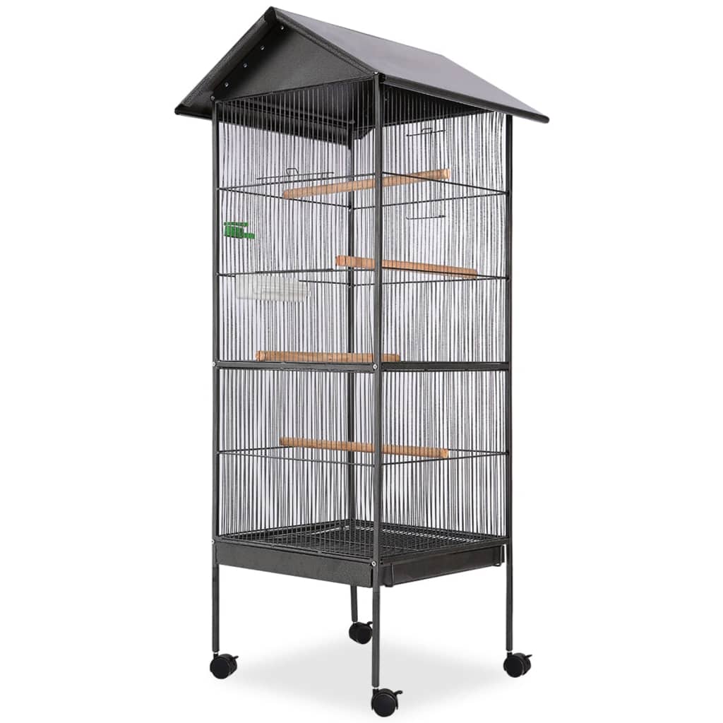 Bird Cage with Roof Black 66x66x155 cm Steel