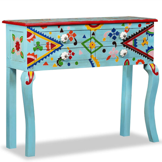 Console Table Solid Mango Wood Blue Hand Painted