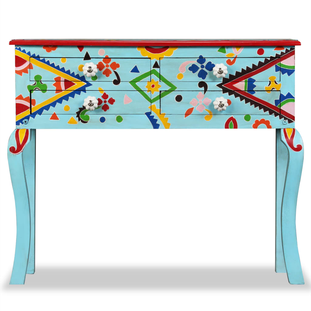 Console Table Solid Mango Wood Blue Hand Painted