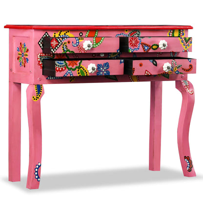 Console Table Solid Mango Wood Pink Hand Painted