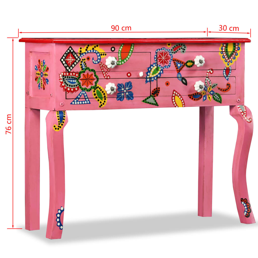 Console Table Solid Mango Wood Pink Hand Painted