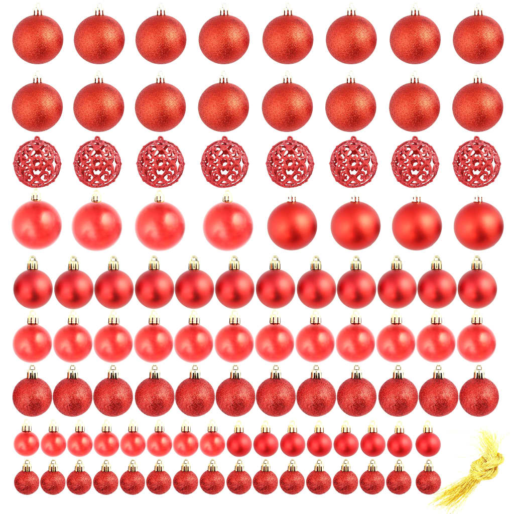 100 Piece Christmas Ball Set 3/4/6 cm Red