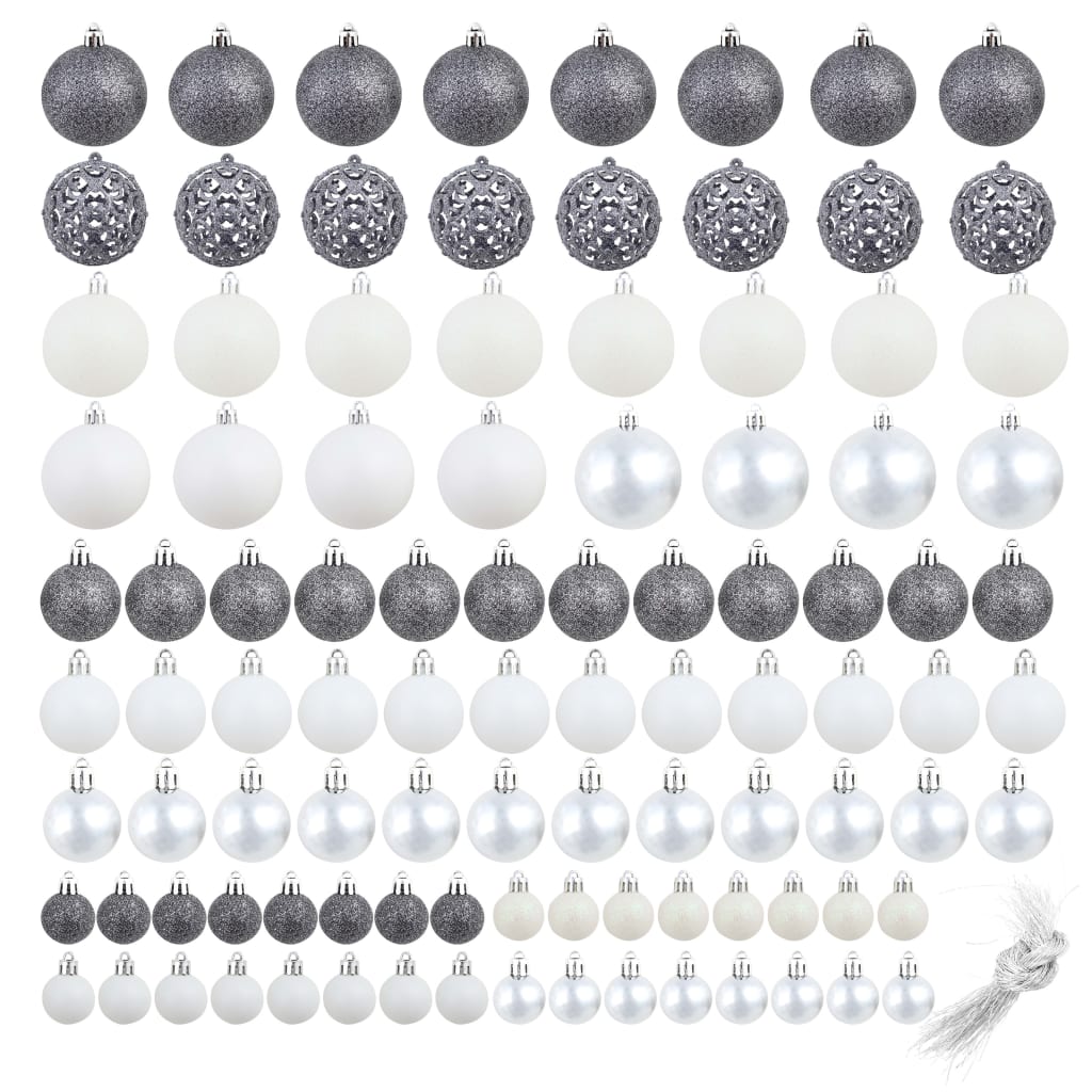 100 Piece Christmas Ball Set 3/4/6 cm White/Grey