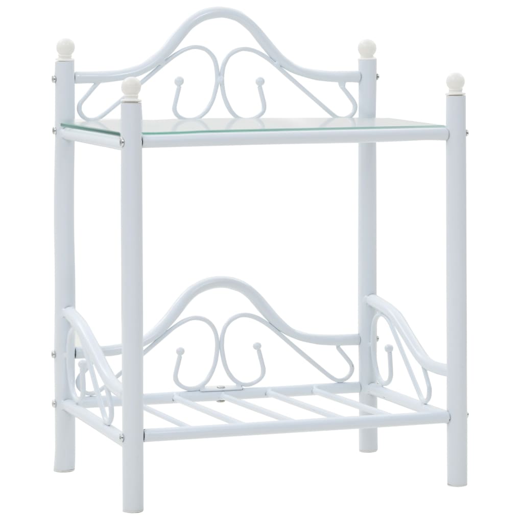 Bedside Tables 2pcs Steel and Tempered Glass 45x30.5x60cm White