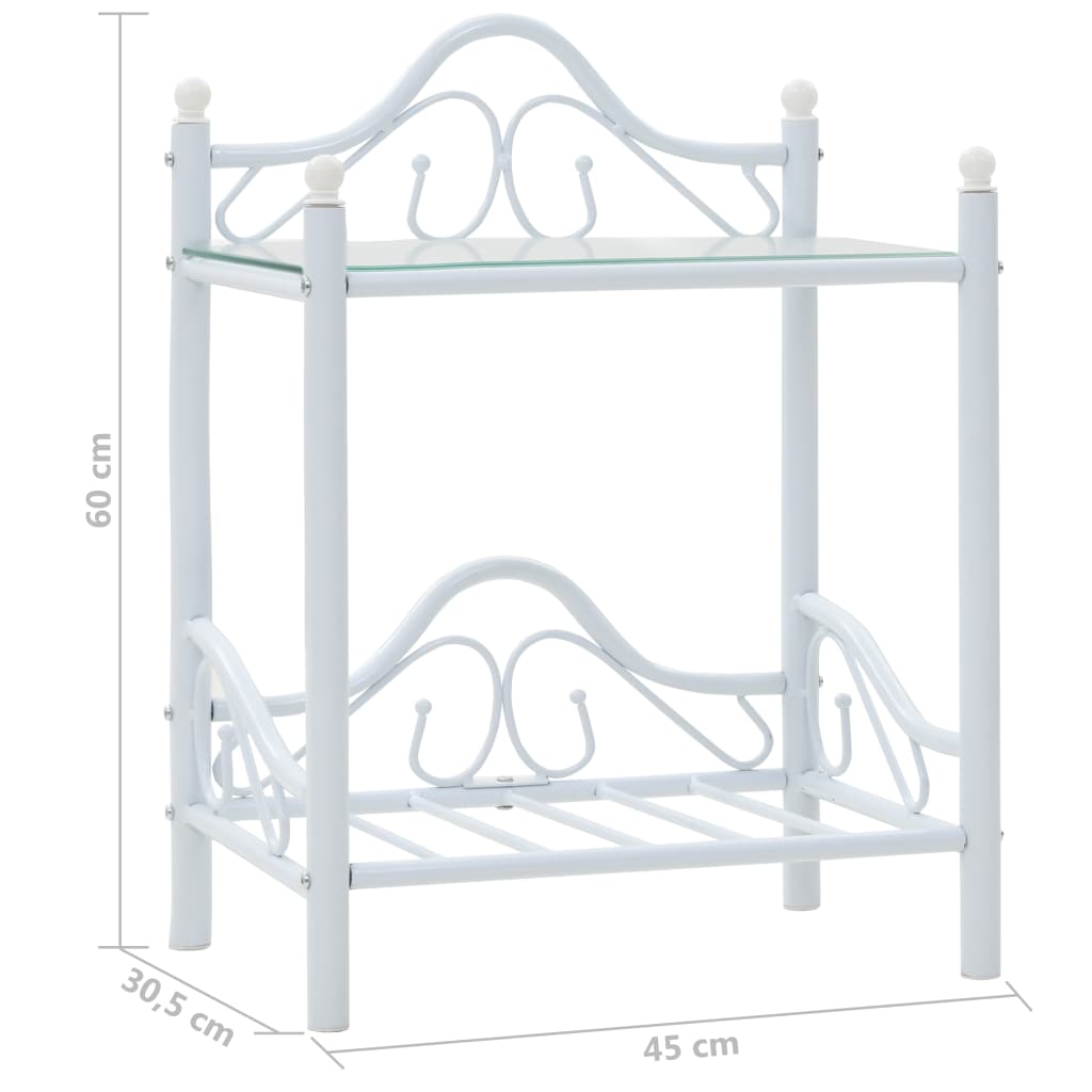 Bedside Tables 2pcs Steel and Tempered Glass 45x30.5x60cm White