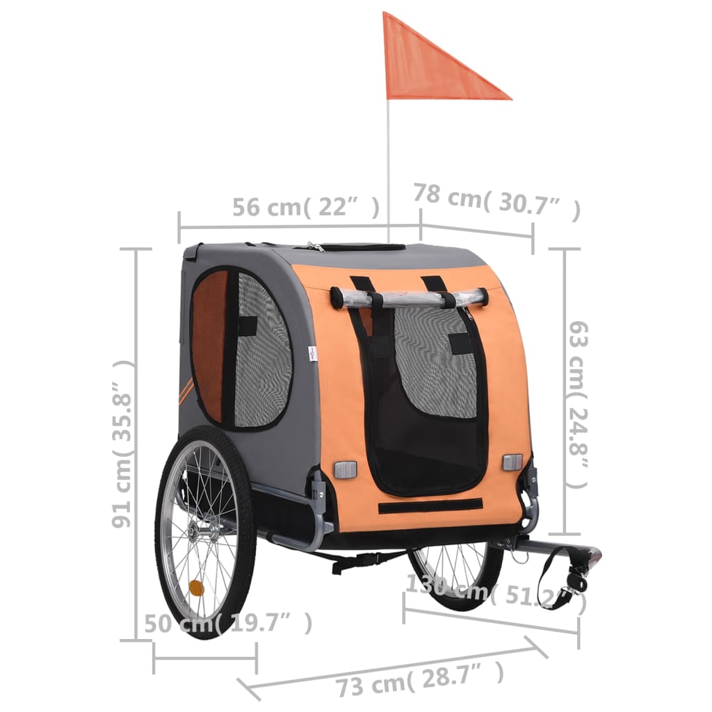 Pet Bike Trailer Orange and Grey