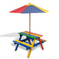 Kids' Picnic Table with Benches and Parasol Multicolour Wood