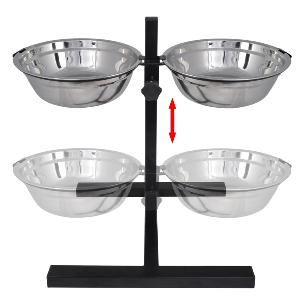 Adjustable Double Diner Pet Dog Feeding Stand & 2 x 2.6L Stainless Steel Bowls