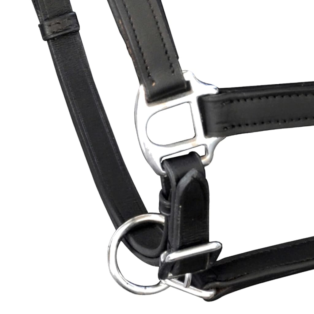 Real Leather Headcollar Stable Halter Adjustable Black Cob