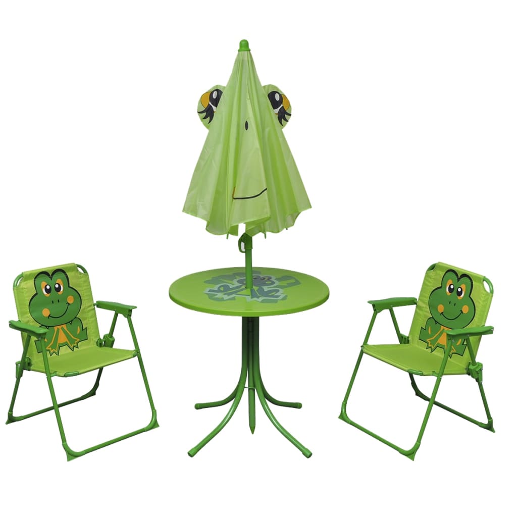 3 Piece Kids' Garden Bistro Set with Parasol Green