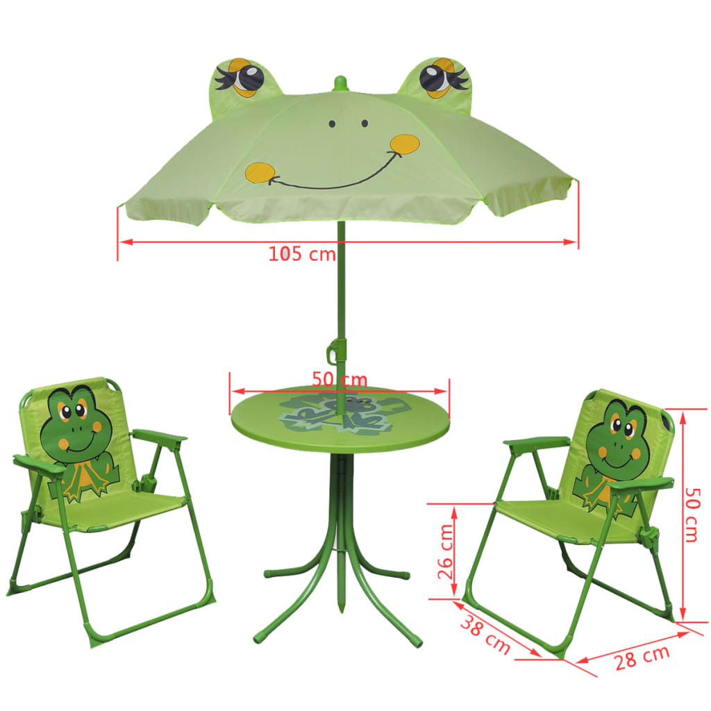 3 Piece Kids' Garden Bistro Set with Parasol Green