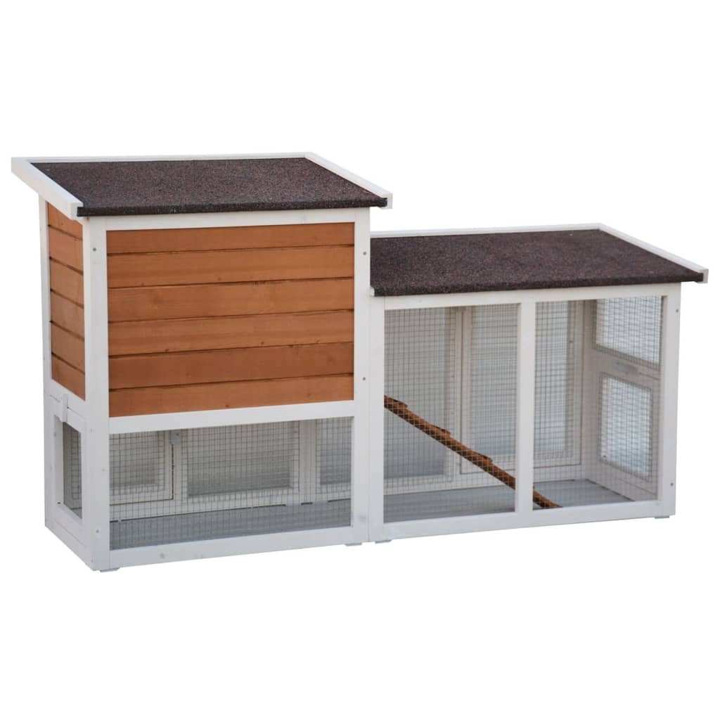 @Pet Rabbit Hutch Villa White and Brown 147x50x80 cm