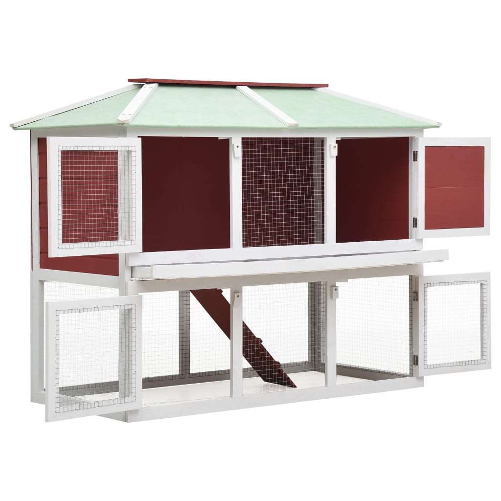 Animal Rabbit Cage Double Floor Red Wood