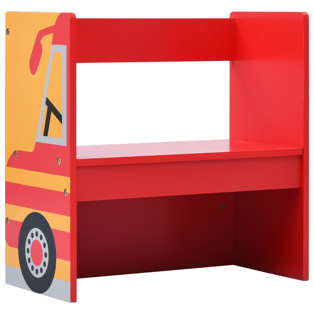 3 Piece Kids Chair Table Set Fire Truck Design Wood