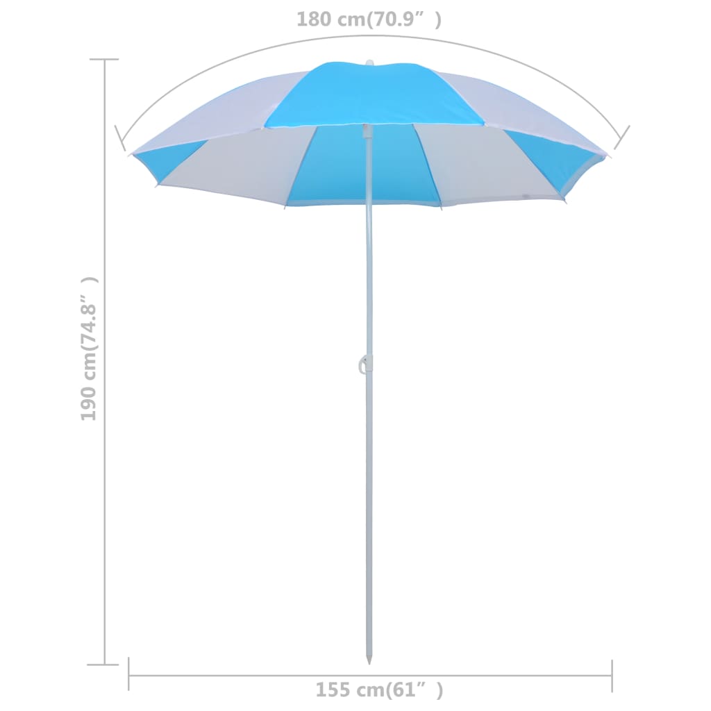 Beach Umbrella Shelter Blue and White 180 cm Fabric