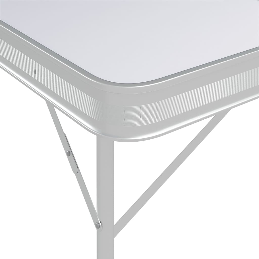 Folding Camping Table with 2 Benches Aluminium White