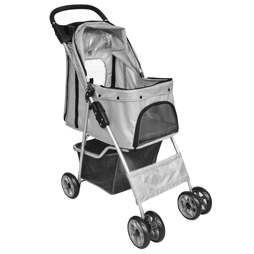 Folding Pet Stroller Dog/Cat Travel Carrier Grey