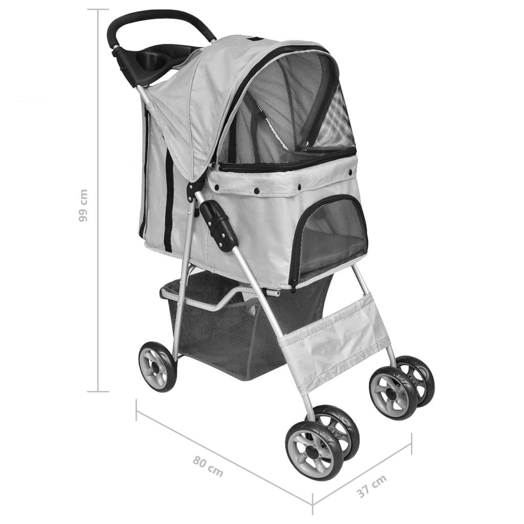 Folding Pet Stroller Dog/Cat Travel Carrier Grey