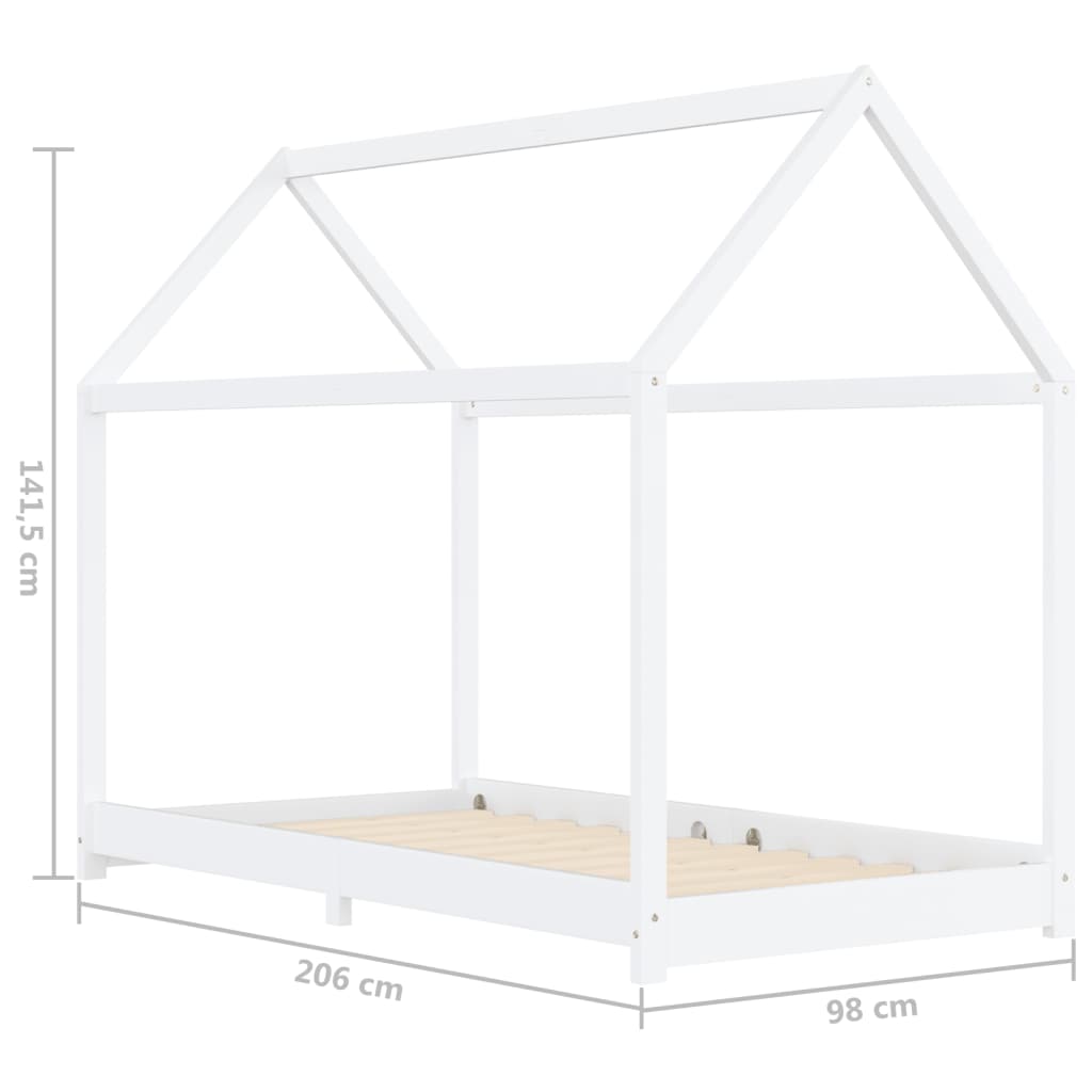 Kids Bed Frame White Solid Pine Wood 90x200 cm