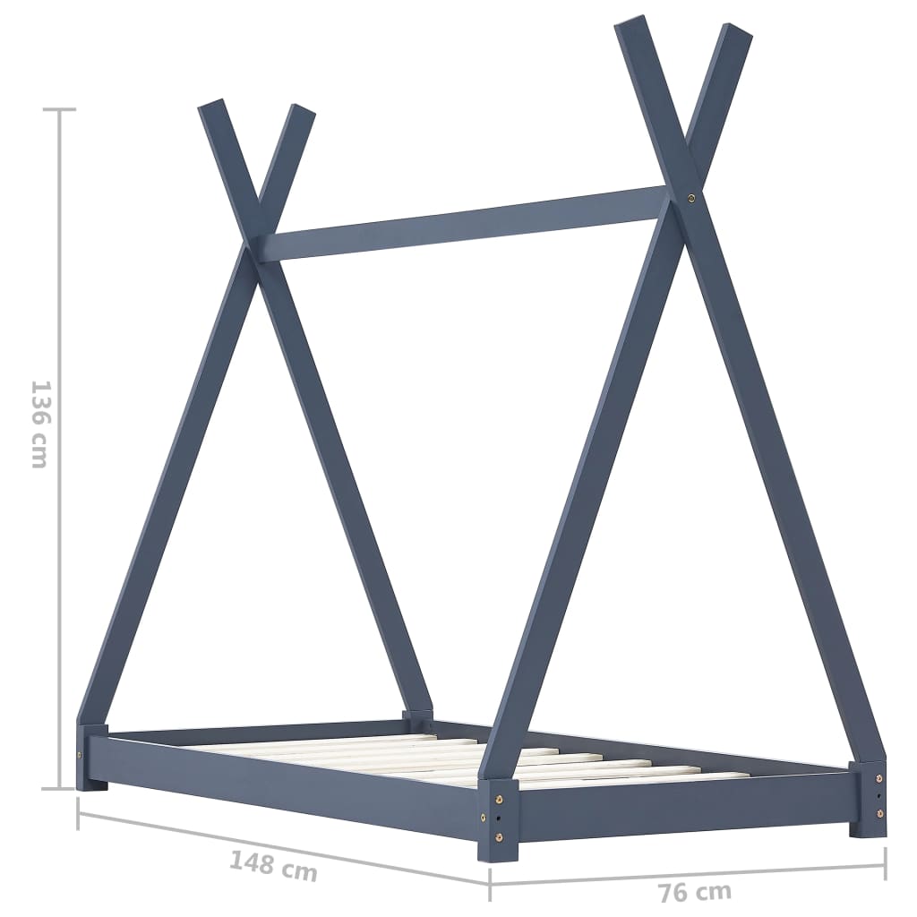 Kids Bed Frame Grey Solid Pine Wood 70x140 cm