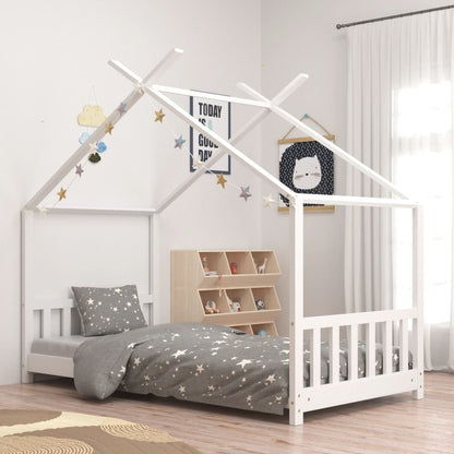 Kids Bed Frame White Solid Pine Wood 70x140 cm