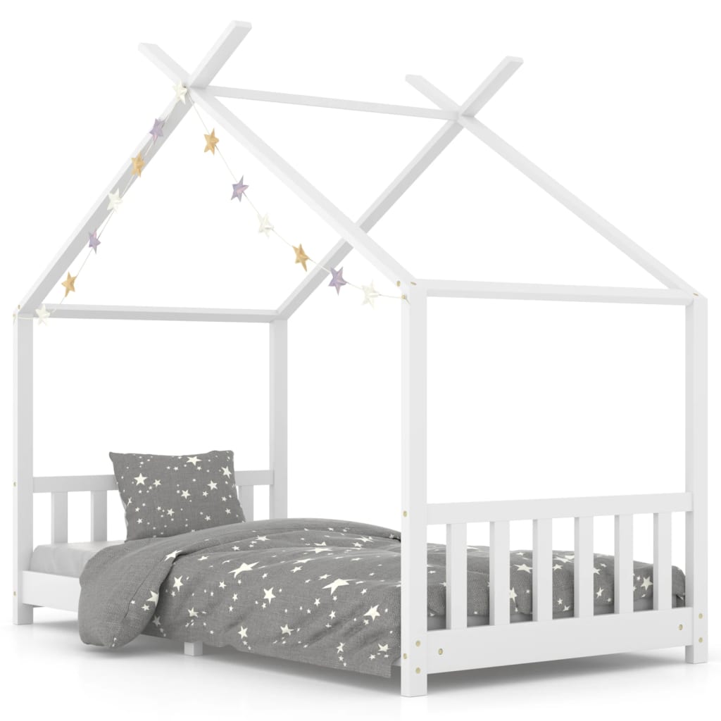 Kids Bed Frame White Solid Pine Wood 90x200 cm