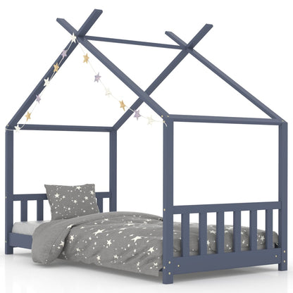 Kids Bed Frame Grey Solid Pine Wood 70x140 cm