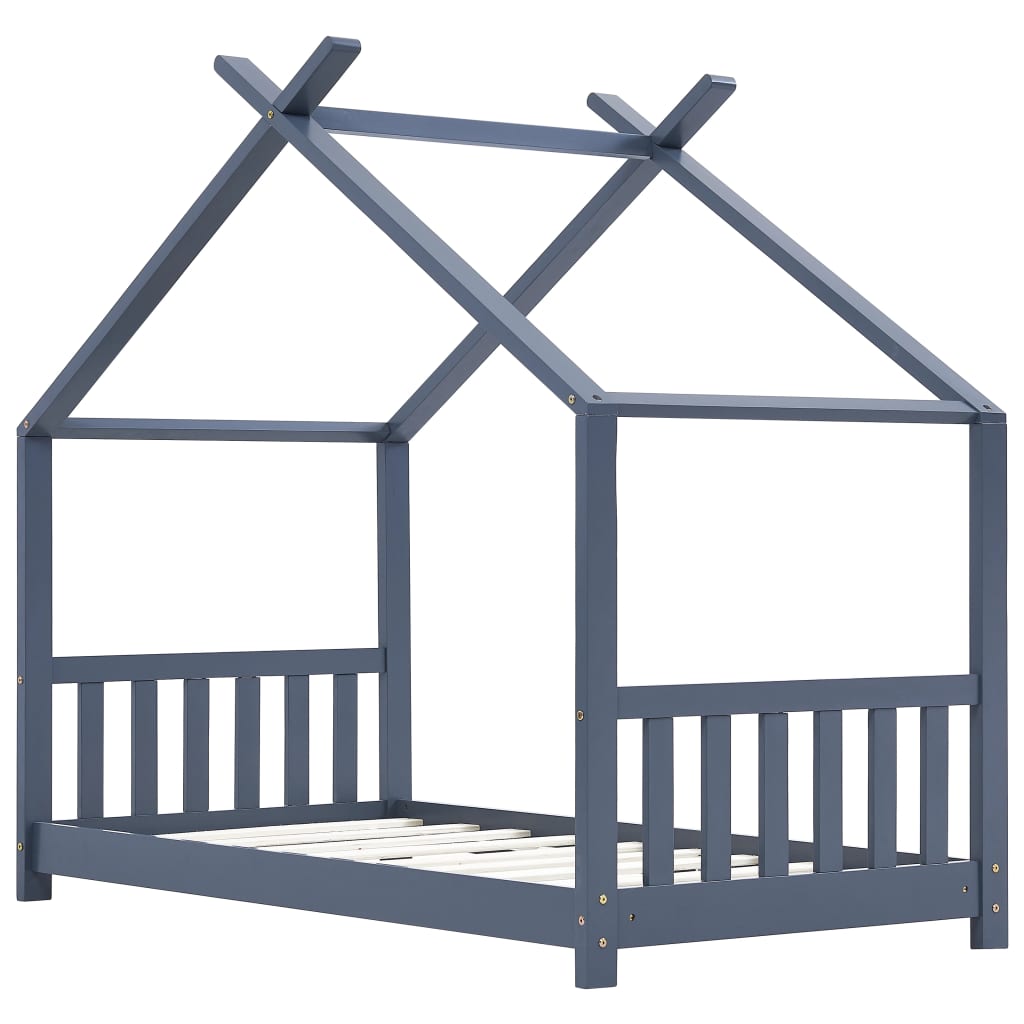 Kids Bed Frame Grey Solid Pine Wood 70x140 cm