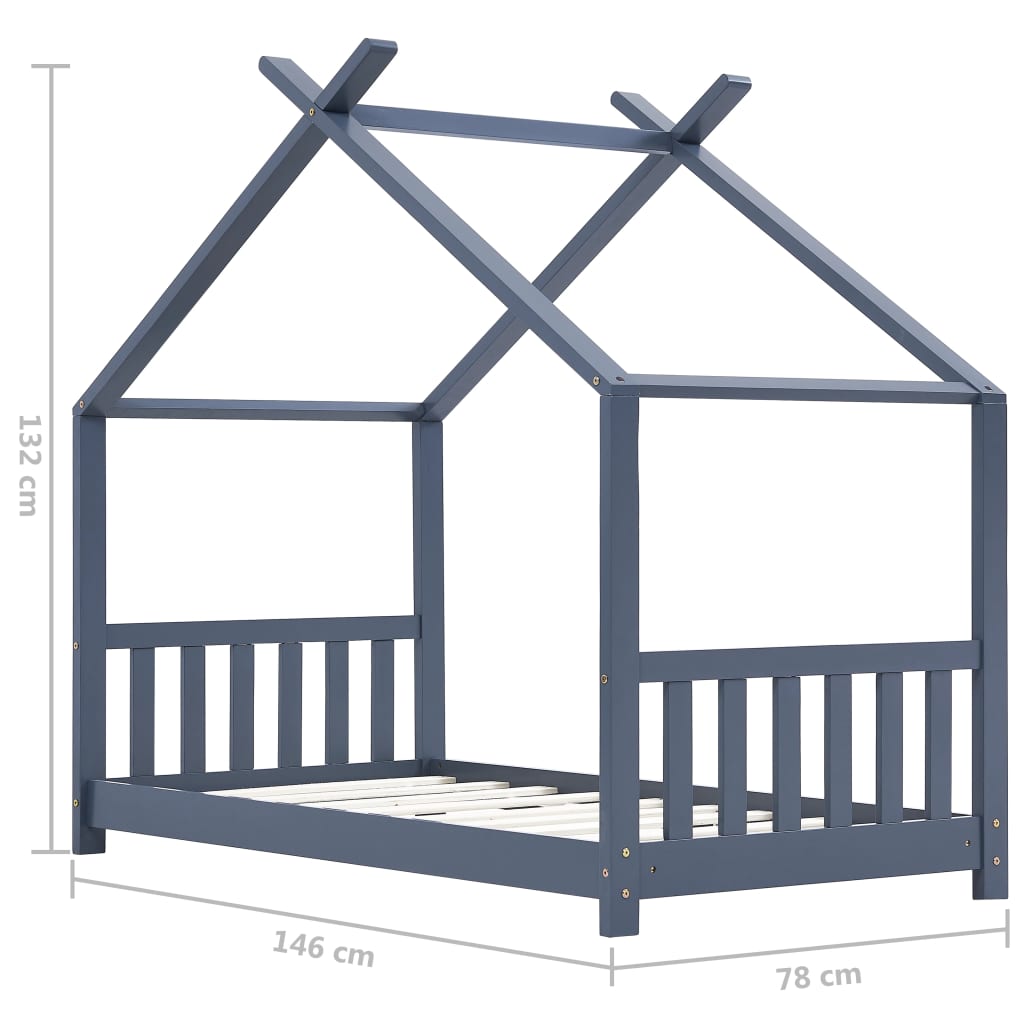 Kids Bed Frame Grey Solid Pine Wood 70x140 cm