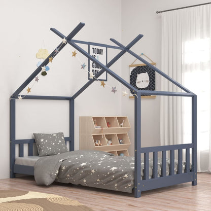 Kids Bed Frame Grey Solid Pine Wood 70x140 cm