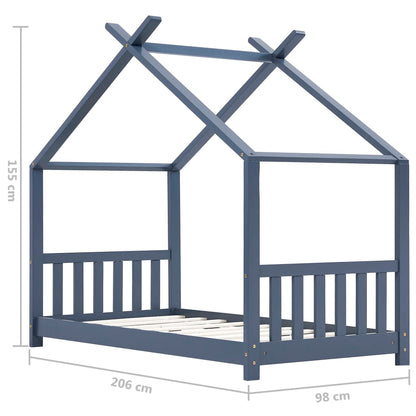 Kids Bed Frame Grey Solid Pine Wood 90x200 cm