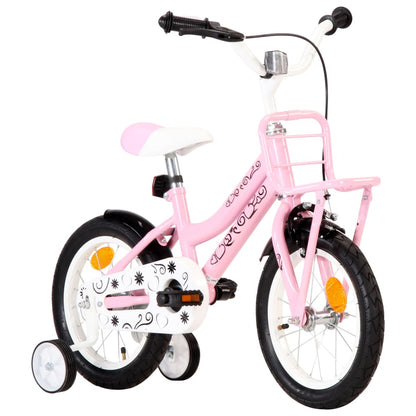 Kids Bike with Front Carrier 14 inch White and Pink