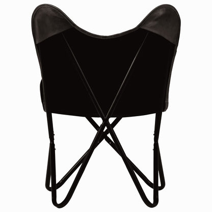 Butterfly Chairs 2 pcs Black Kids Size Real Leather