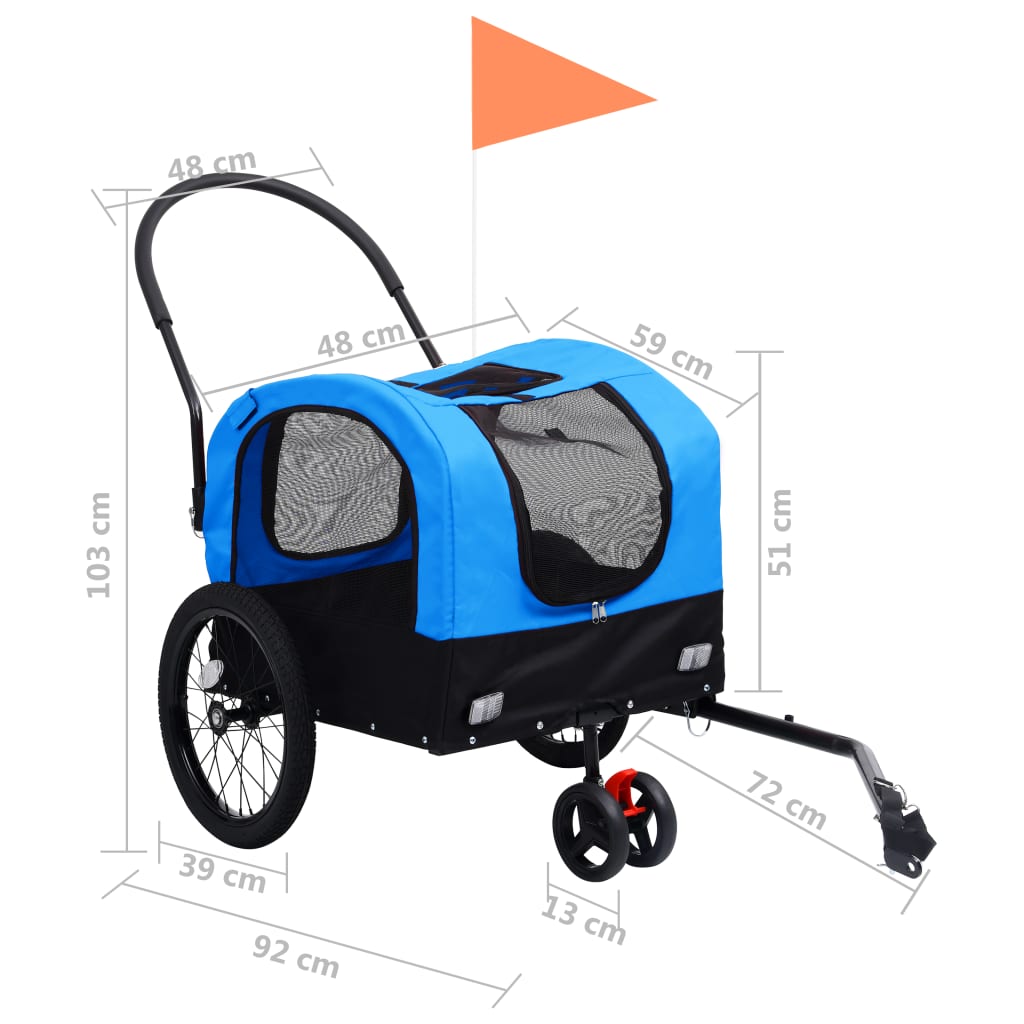 2-in-1 Pet Bike Trailer & Jogging Stroller Blue and Black