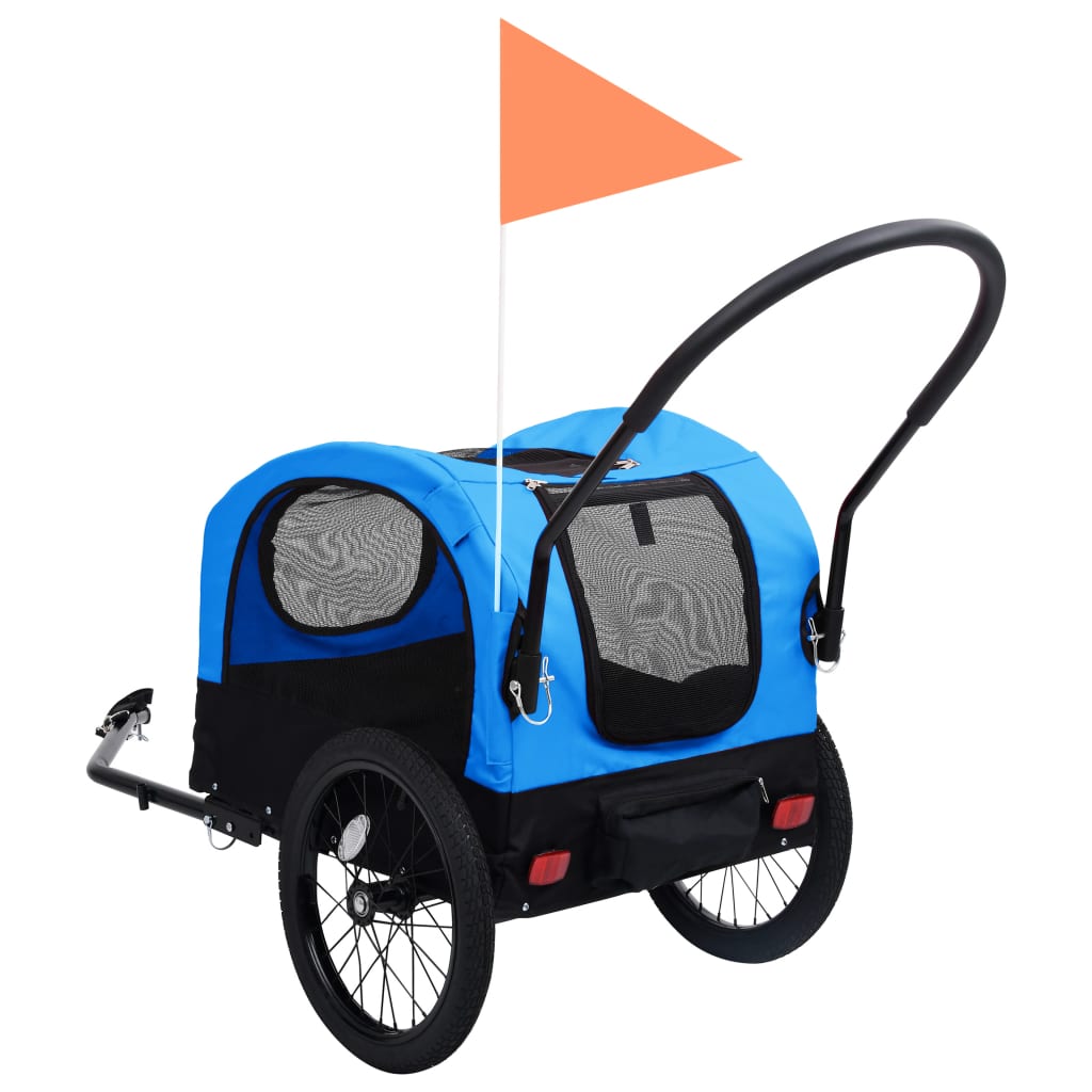 2-in-1 Pet Bike Trailer & Jogging Stroller Blue and Black