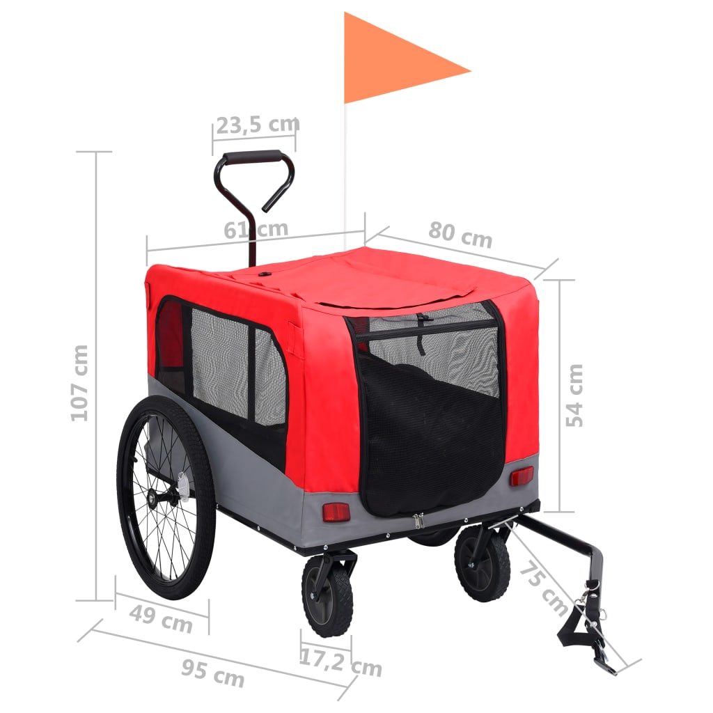 2-in-1 Pet Bike Trailer & Jogging Stroller Red and Grey