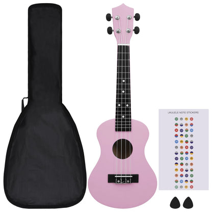 Soprano Ukulele Set with Bag for Kids Pink 23"