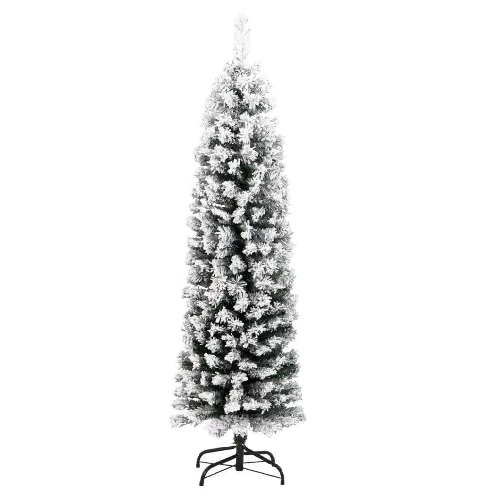 Slim Artificial Christmas Tree with Flocked Snow Green 150 cm PVC