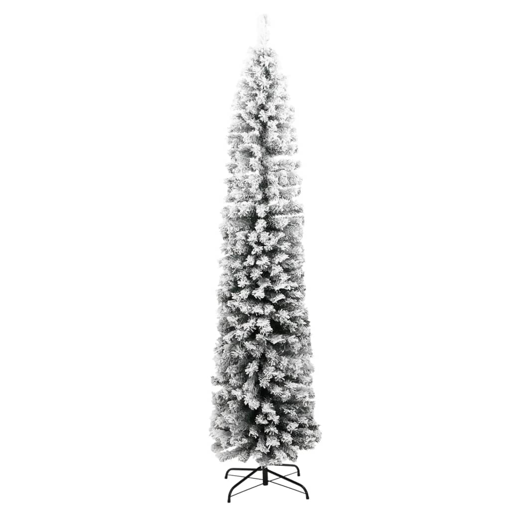 Slim Artificial Christmas Tree with Flocked Snow Green 180 cm PVC