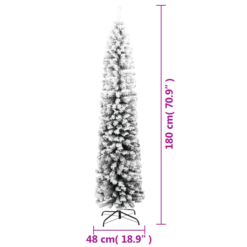 Slim Artificial Christmas Tree with Flocked Snow Green 180 cm PVC