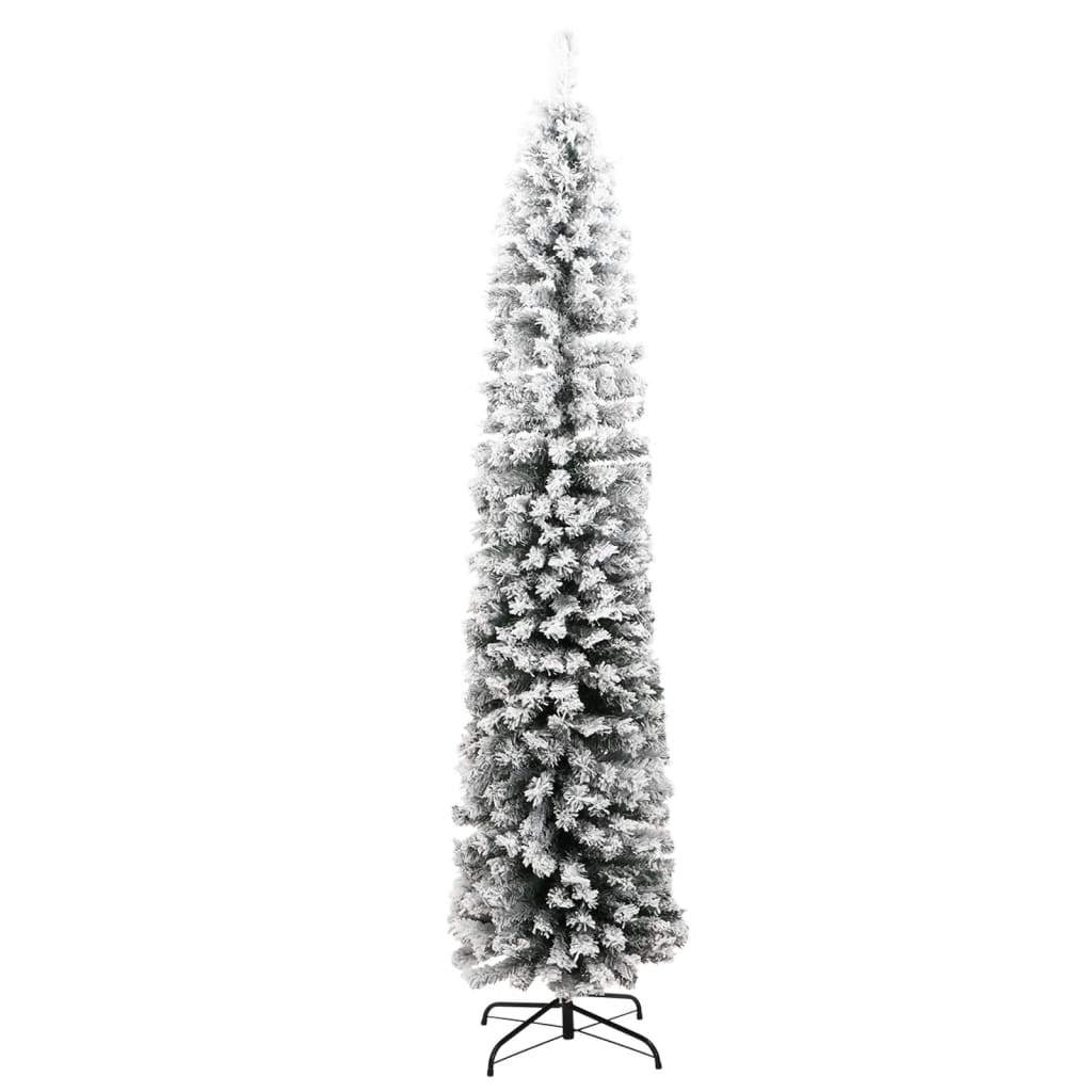 Slim Artificial Christmas Tree with Flocked Snow Green 210 cm PVC