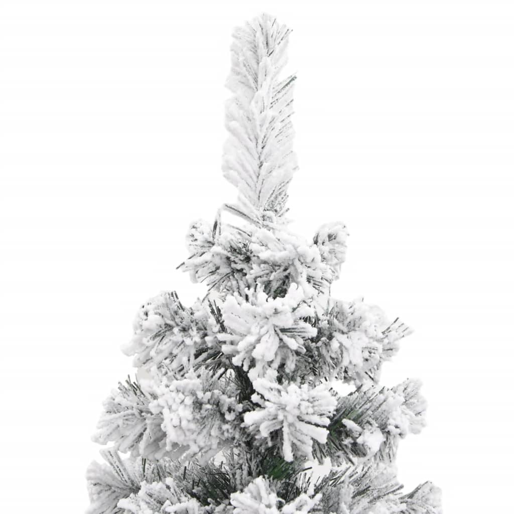 Slim Artificial Christmas Tree with Flocked Snow Green 210 cm PVC