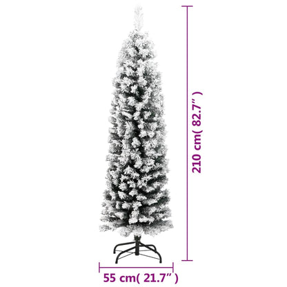 Slim Artificial Christmas Tree with Flocked Snow Green 210 cm PVC