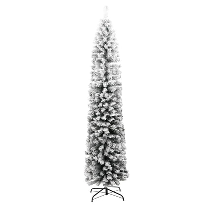 Slim Artificial Christmas Tree with Flocked Snow Green 240 cm PVC