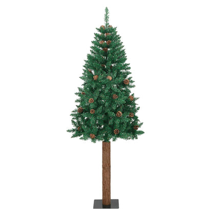 Slim Christmas Tree with Real Wood and Cones Green 210 cm PVC