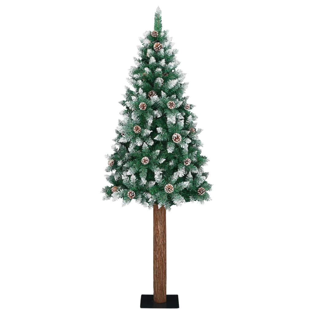 Slim Christmas Tree with Real Wood and White Snow Green 180 cm