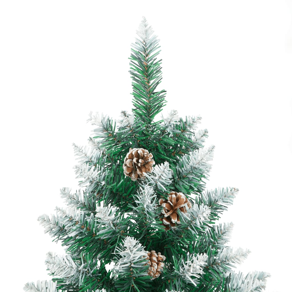 Slim Christmas Tree with Real Wood and White Snow Green 210 cm