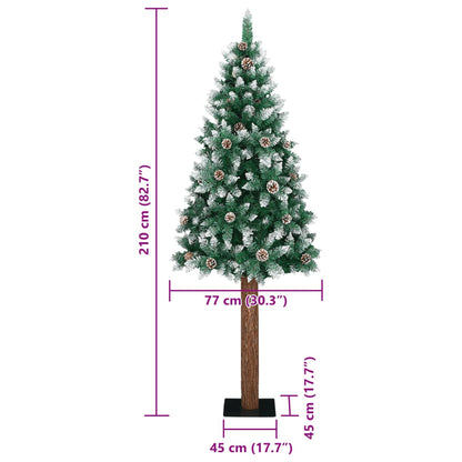 Slim Christmas Tree with Real Wood and White Snow Green 210 cm