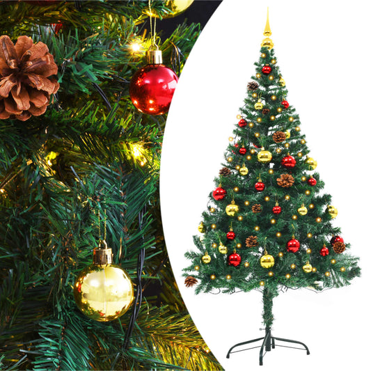 Artificial Pre-lit Christmas Tree with Baubles Green 150 cm