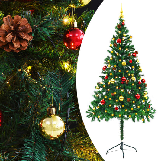 Artificial Pre-lit Christmas Tree with Baubles Green 180 cm